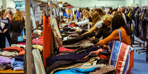 People shopping at the Bindaring Clothing Sale