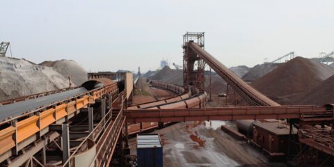 Belt conveyor at a port.
