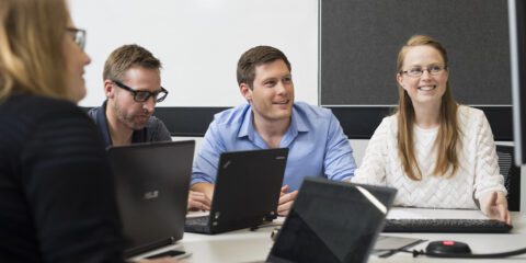 Curtin business school students in class talking
