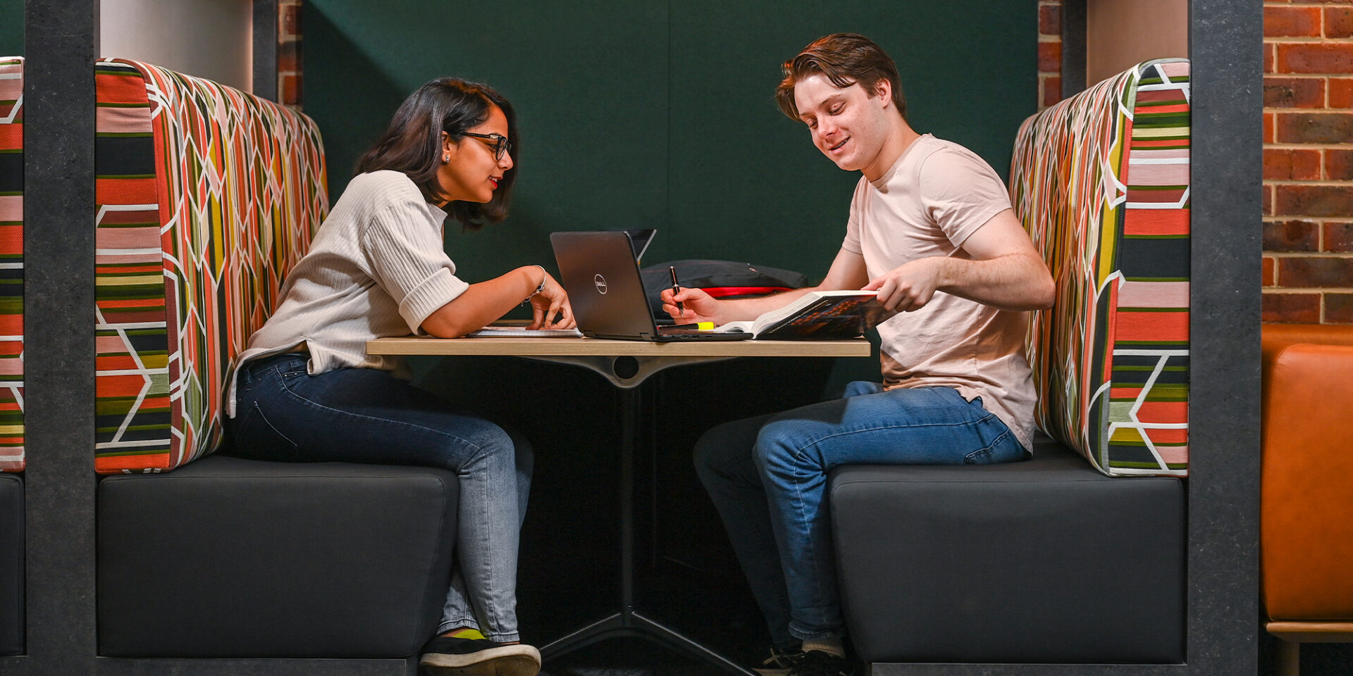 Two students studing on campus