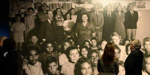 Visitors viewing John Curtin Gallery exhibition.