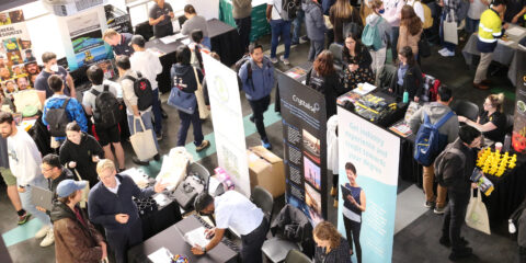 Students and exhibitors at career expo