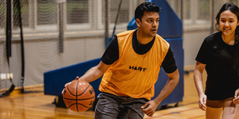 Student plays basketball at Curtin Stadium