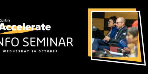 A black text graphic promoting the information seminar for Curtin Accelerate.