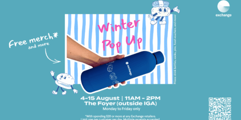 An image of a blue bottle giveaway with the text: Winter Pop Up