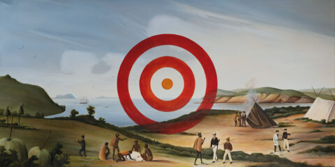 Christopher Pease, Target, 2005, oil on linen, 100 x 180 cm. Nelson Family Collection. Courtesy of the artist and Gallerysmith. Photography by Sharon Baker.