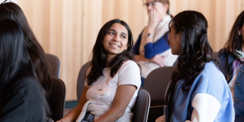 Two female students talking