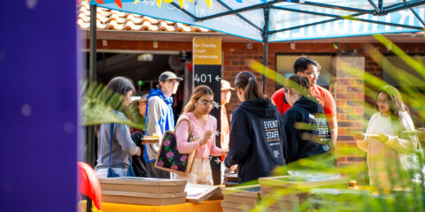 A student interacting with other students during O-Week