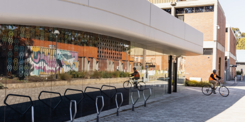 Bike hub building on campus