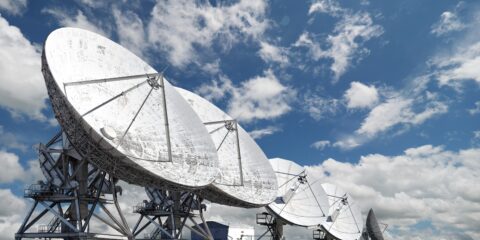 Satellite antennas under blue sky