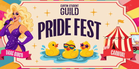 Colourful Pride Fest graphic featuring drag bingo, carnival imagery and rubber ducks.